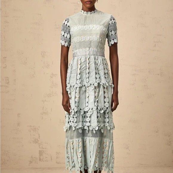 Elegant Lace Maxi Dress in Soft Icy Mint Color - Picture 1 of 15